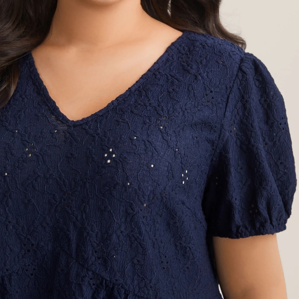 BNWT Bloomchic Navy Back Tie Bow Lace Peplum Top 14‑16 Romantic Boho - Picture 3 of 13